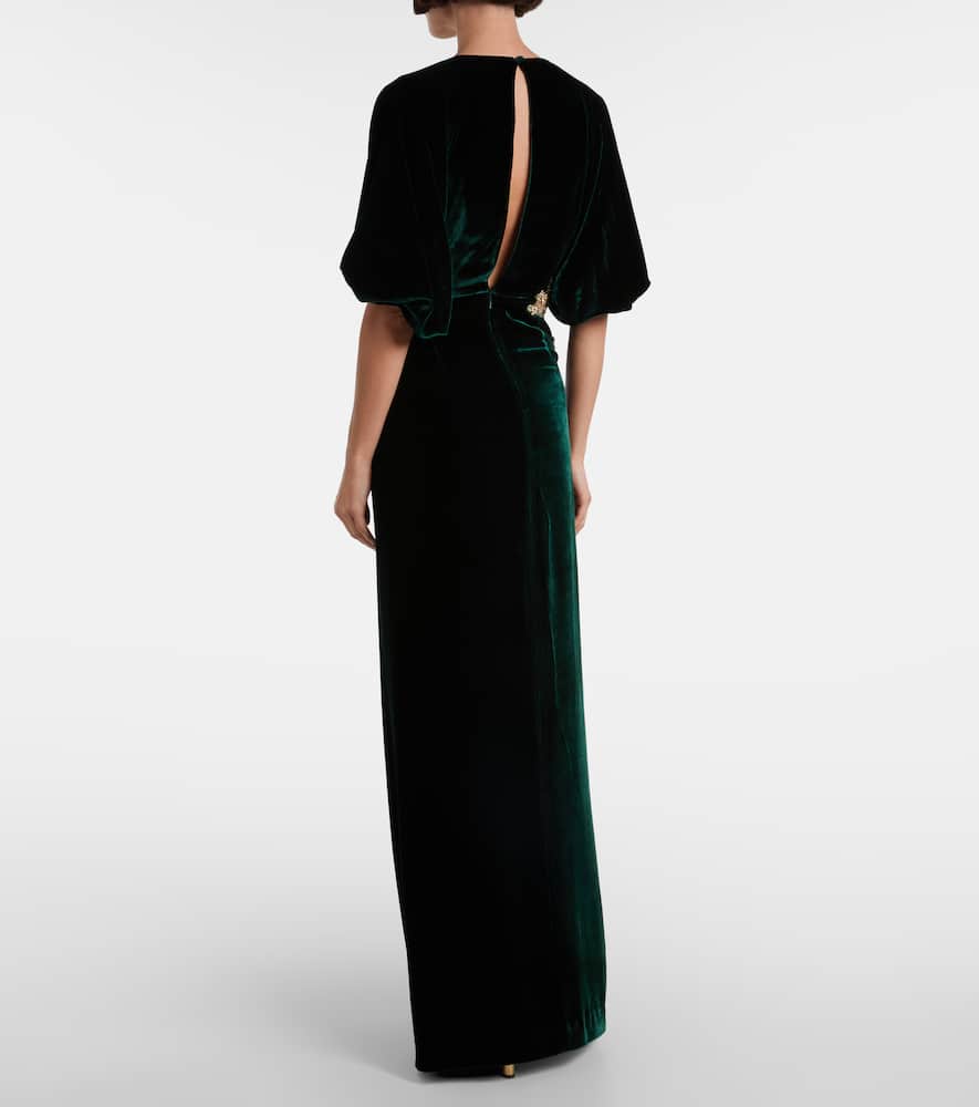 Costarellos Floral Velvet Maxi Dress In Green
