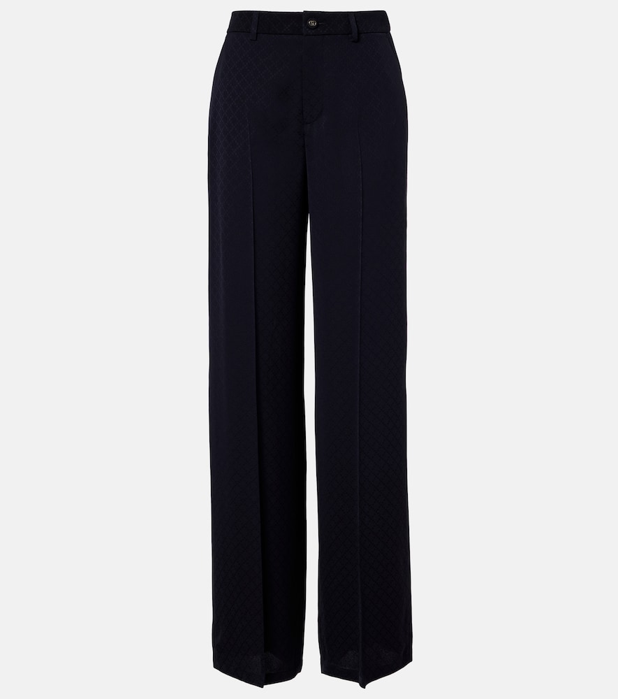 Gucci Women's Blue Gg Mid-Rise Wide-Leg Pants Uk Size 8