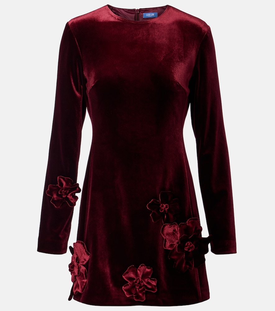 Leo Lin Aliza floral-appliqué velvet minidress