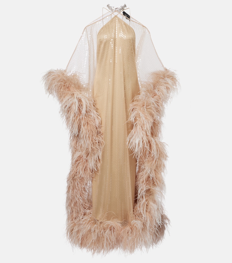 Taller Marmo Sza Sza Disco feather-trimmed kaftan