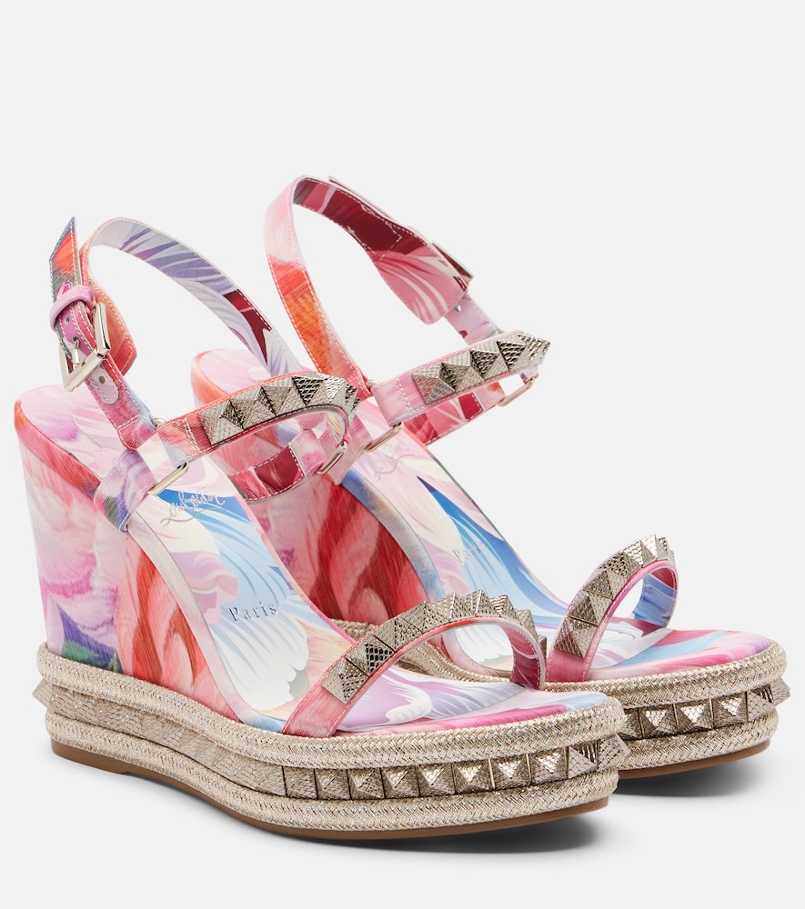 Christian Louboutin Pyra Clou studded floral chiné espadrille wedges