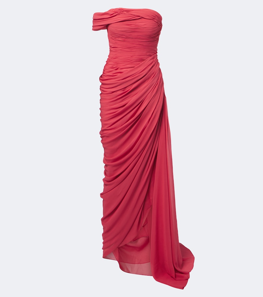 Oscar De La Renta Ruched Silk Georgette Gown In Pink