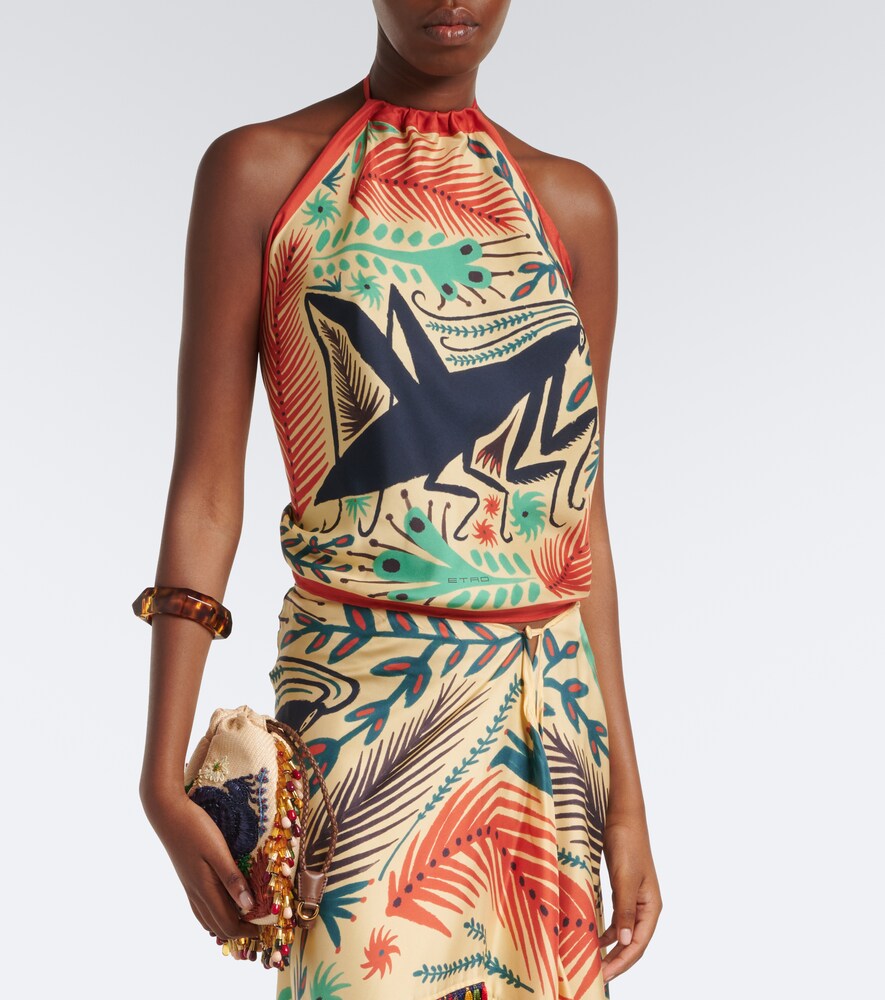 Etro Printed halterneck silk top