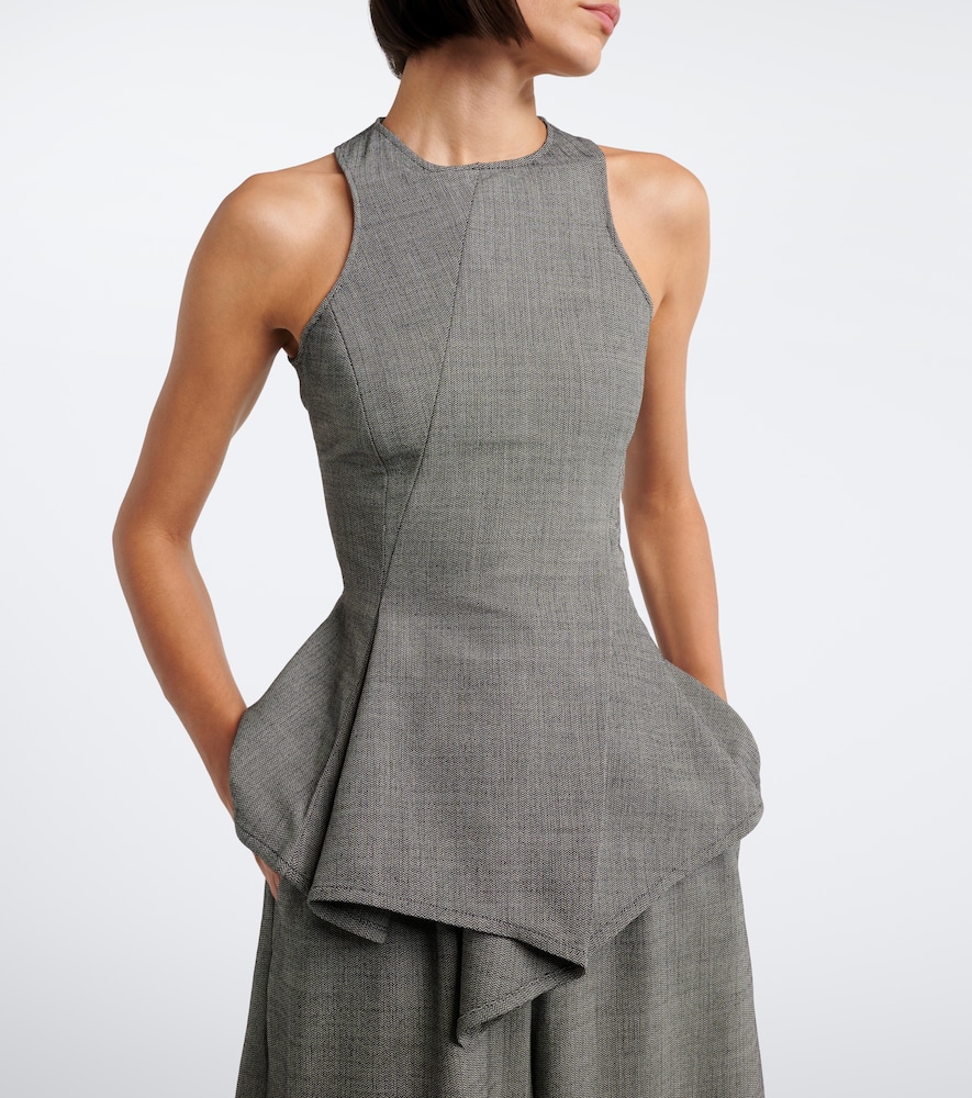 Herringbone Pleated Peplum Wool-Blend Top