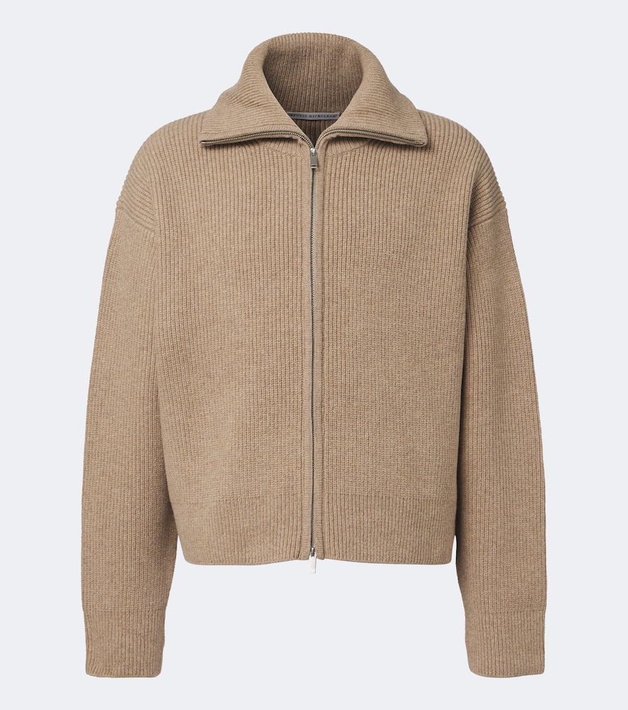 Ribbed-Knit Wool Zip-Up Sweater