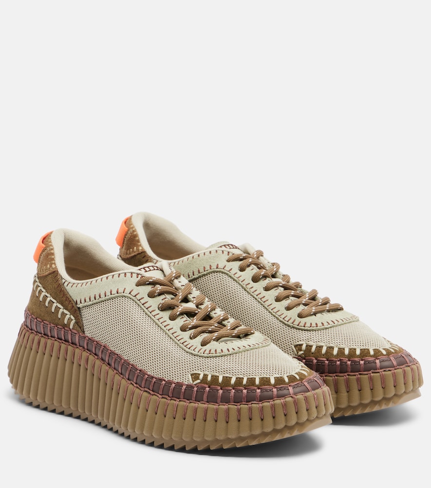 Chloe Women's Green Nama Leather-Trimmed Platform Sneakers UK Size 7 - Mytheresa