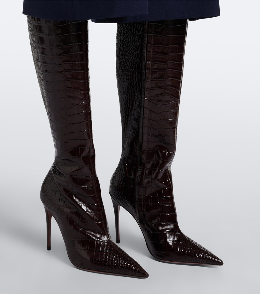 Vera Croc-Effect Knee-High Boots