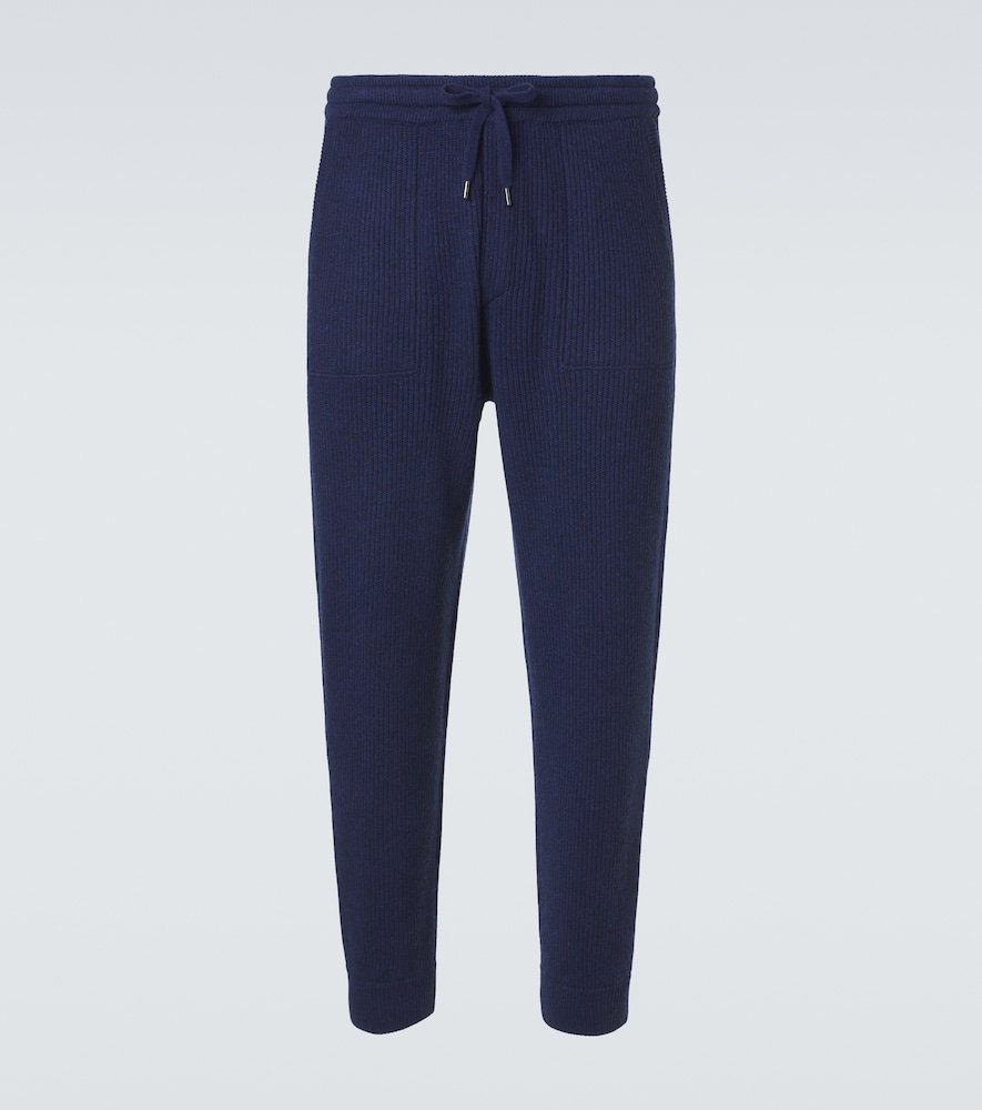 Brunello Cucinelli Ribbed-knit Cashmere Sweatpants In Blue