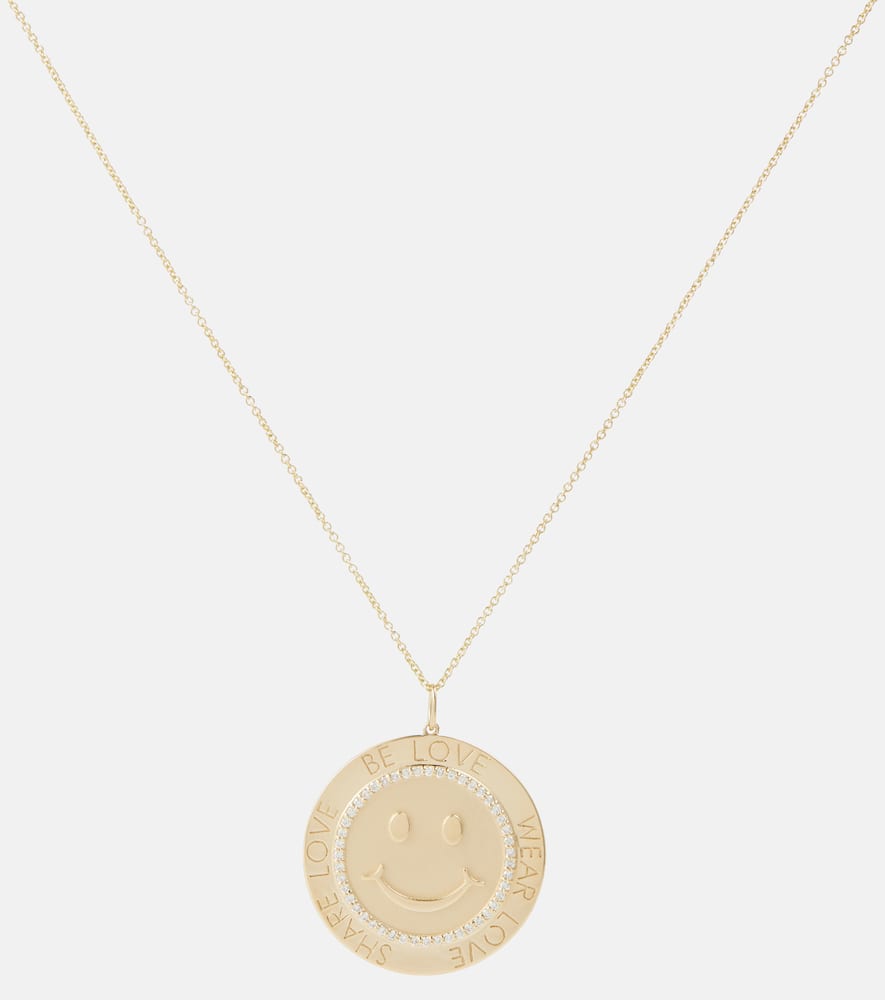 Sydney Evan Happy Face 14kt yellow gold charm necklace with diamonds