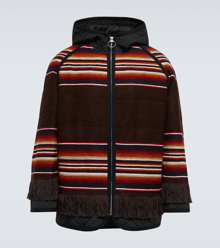 Junya Watanabe Stripe-design Fringed Padded Jacket In Blk X Brn/rd/wh