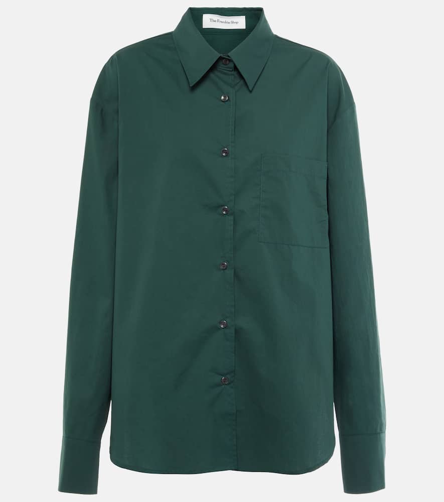 The Frankie Shop Lui Organic Cotton Poplin Shirt In Bottle Green