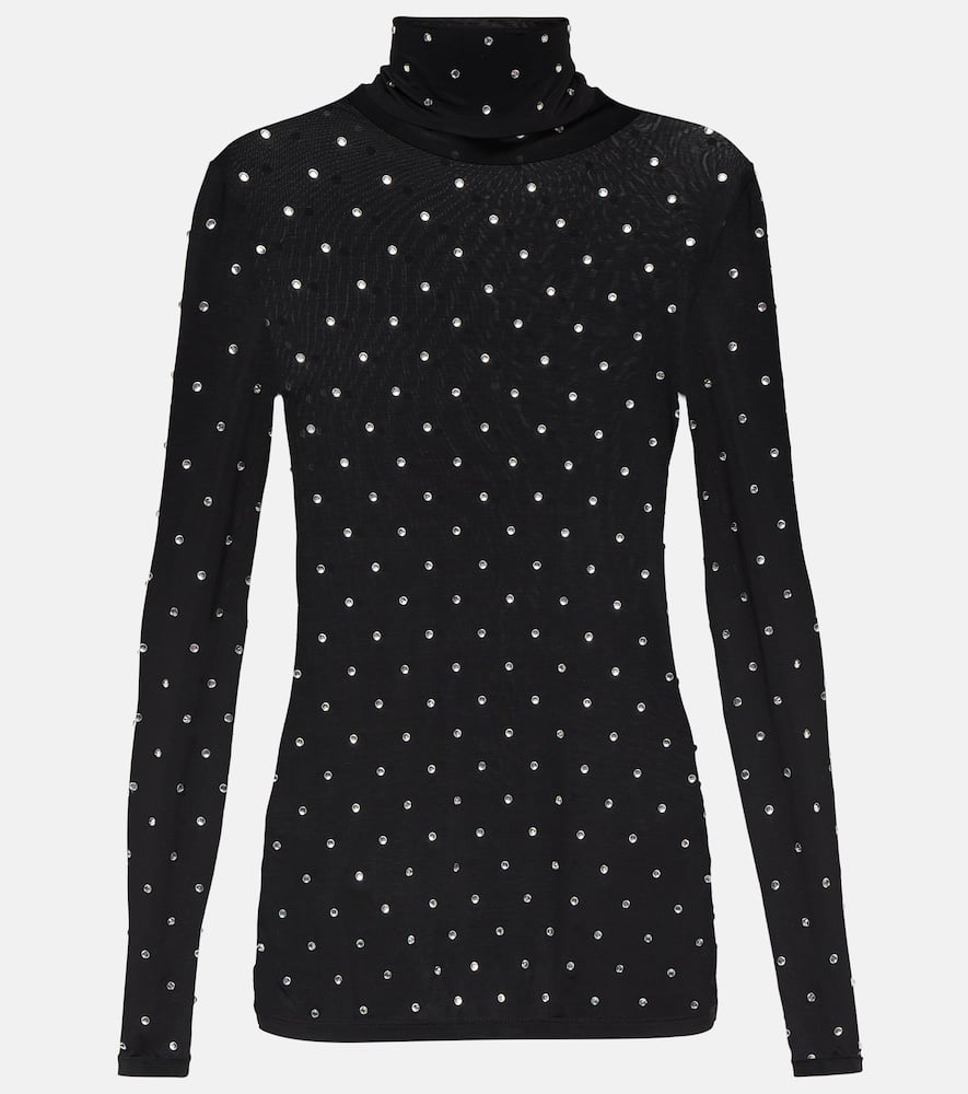 Rabanne Crystal-embellished Stretch-jersey Turtleneck Top In Black