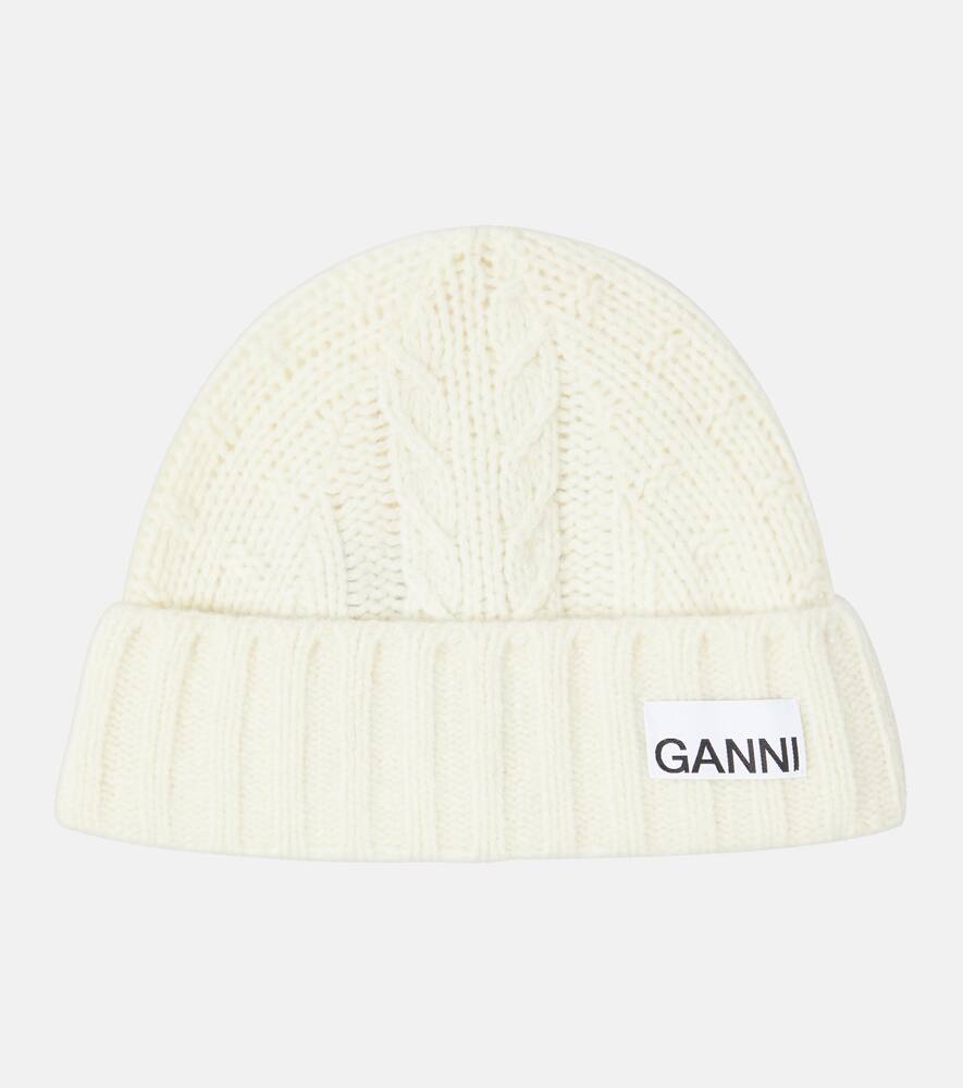 Ganni Cable knit wool-blend beanie