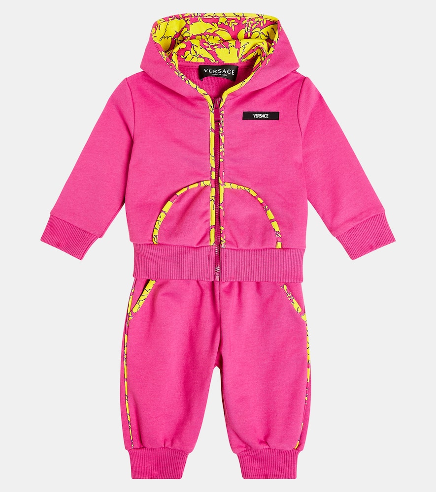 Shop Versace Baby Barocco Cotton Jersey Hoodie And Sweatpants Set In Pink