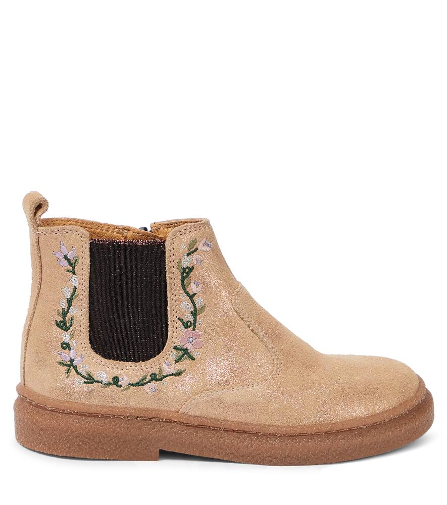Pom D'api Embroidered Suede Chelsea Boots In Pink