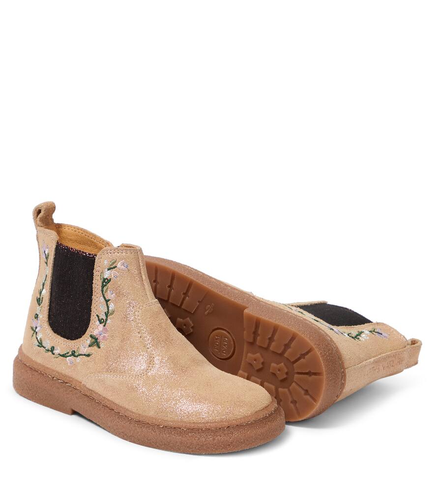 Pom D'api Embroidered Suede Chelsea Boots In Pink
