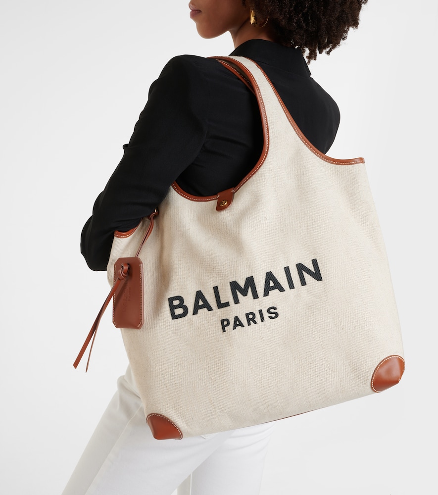 Balmain B-Army leather-trimmed canvas tote bag