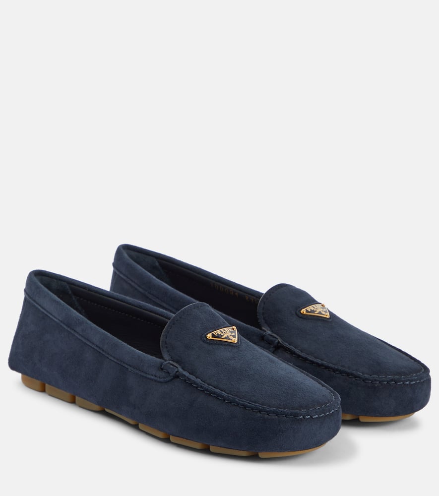Prada Triangle-logo Suede Driving Loafers In Blue