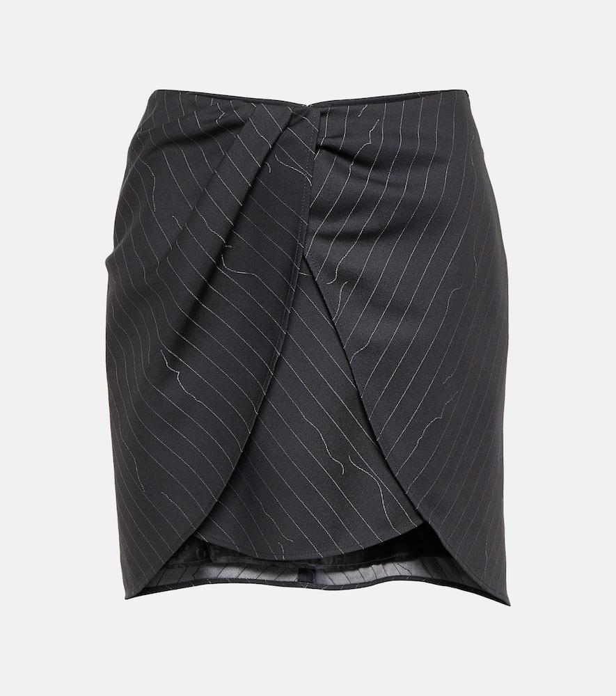 Pinstripe asymmetric wool blend miniskirt