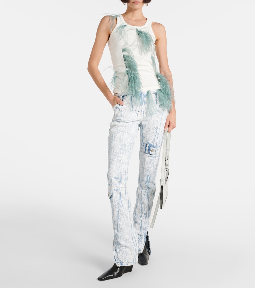 Feather-Trimmed Cotton-Blend Tank Top