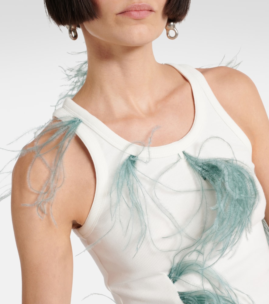 Feather-Trimmed Cotton-Blend Tank Top