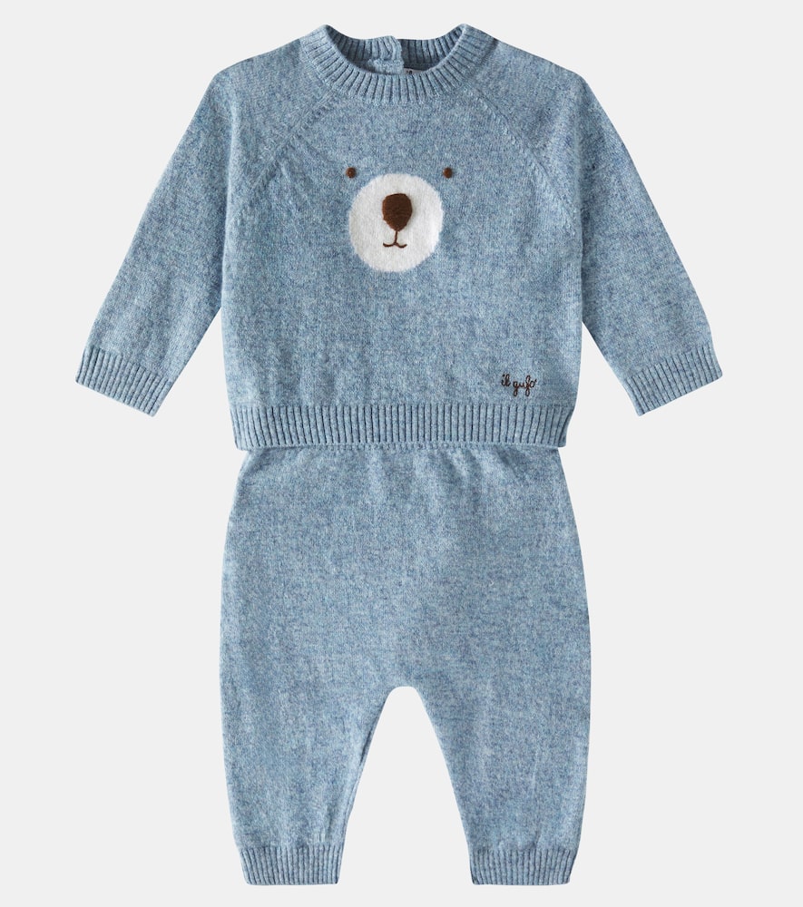 Il Gufo Baby Virgin Wool Sweatshirt And Sweatpants Set In Blau