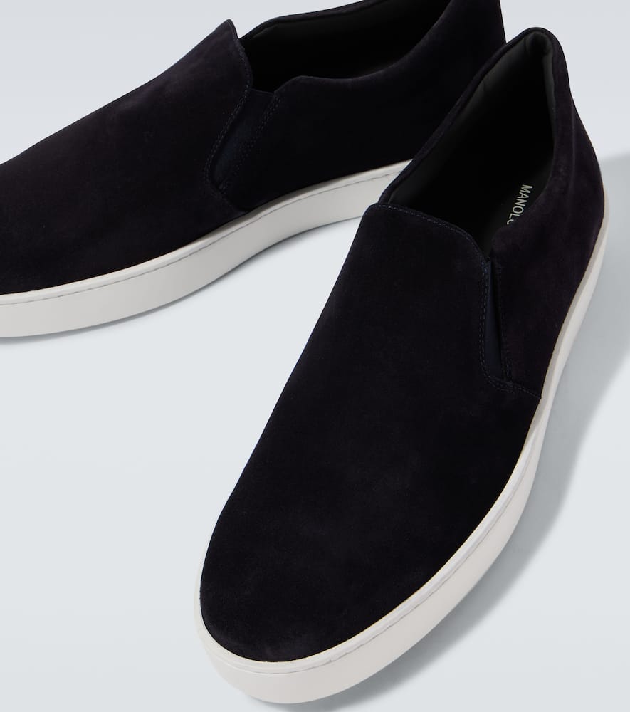 Manolo Blahnik Nadores Suede Slip-on Sneakers In Blue