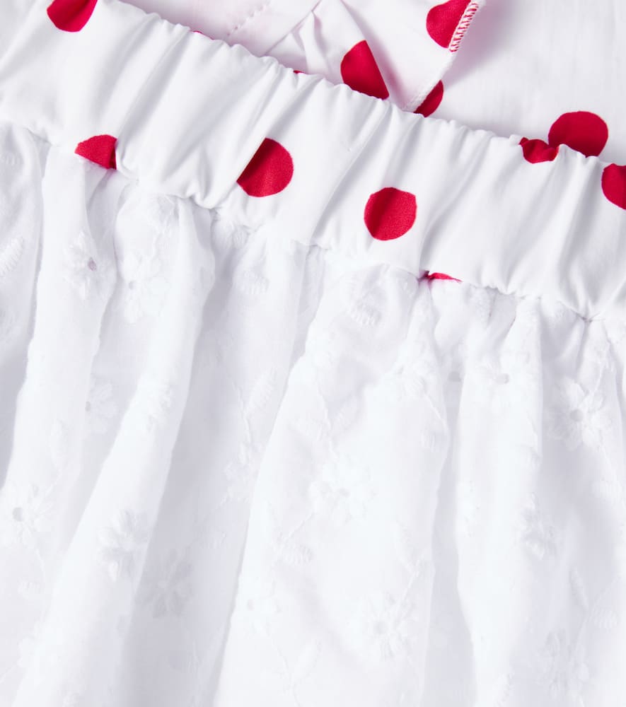 Monnalisa Polka-dot Cotton Top And Skirt Set In White