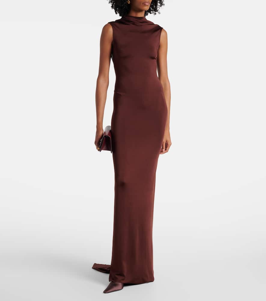 Victoria Beckham Womens Coco Twisted Sleeveless Stretch-woven Maxi Dress In Brown