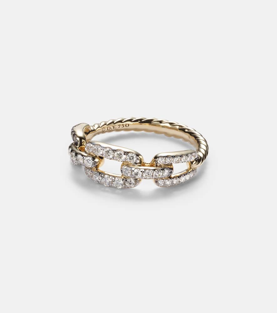 David Yurman Stax Chain Link 18kt Gold Ring With Diamonds