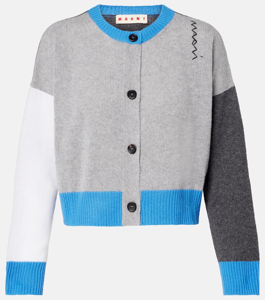 Marni Colorblocked Cashmere Cardigan In Gray