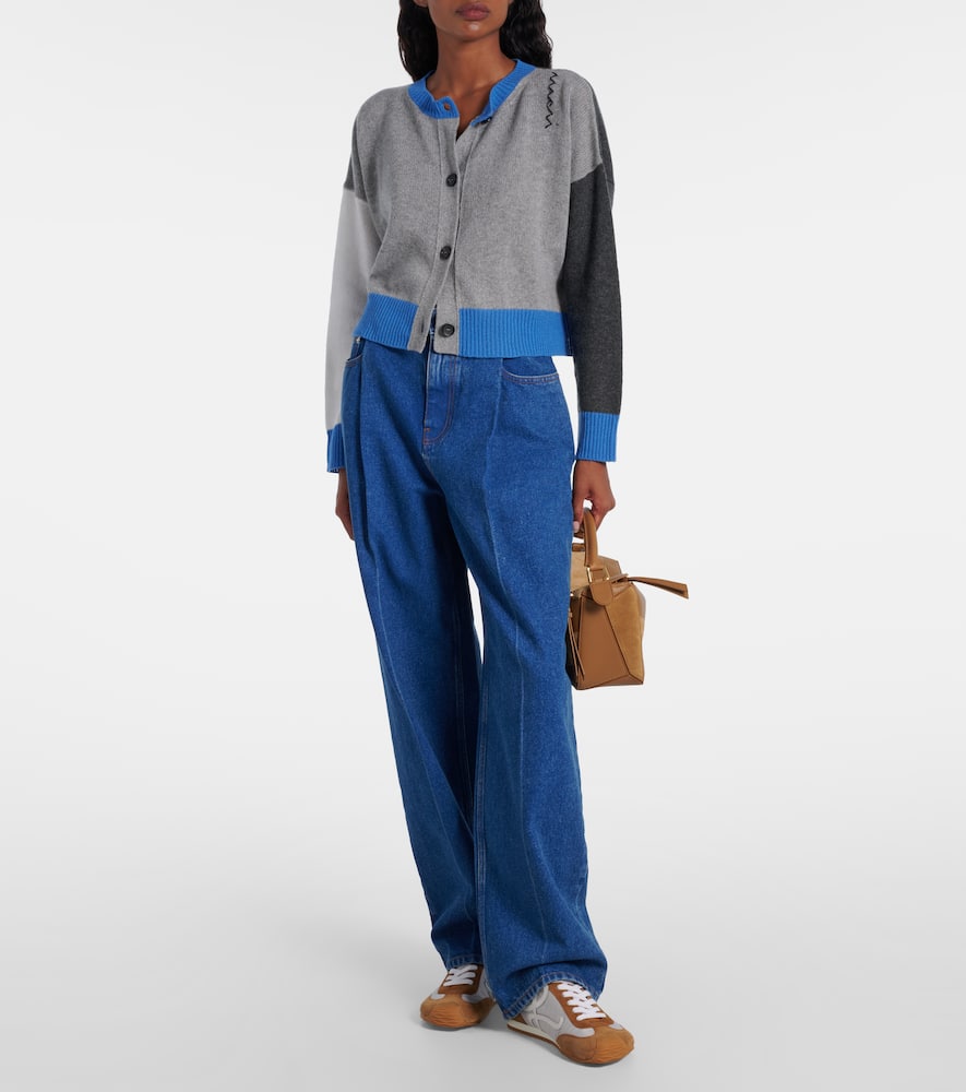 Marni Colorblocked Cashmere Cardigan In Gray