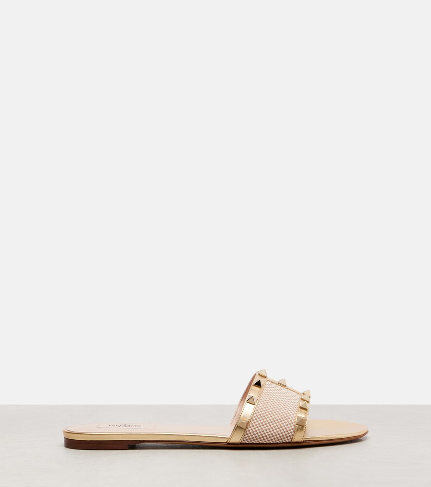  Valentino Garavani Valentino Garavani Rockstud Leather-trimmed Slides 