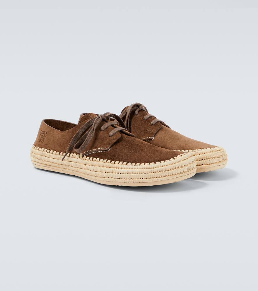 Loewe Rio Lace Up Espadrilles In Suede And Raffia In Brown