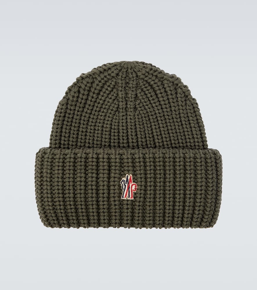 Moncler Ribbed-knit Virgin Wool Beanie In Green