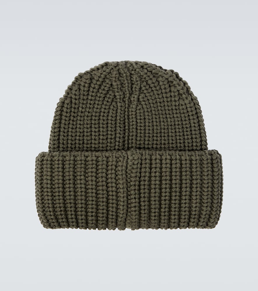 Moncler Ribbed-knit Virgin Wool Beanie In Green