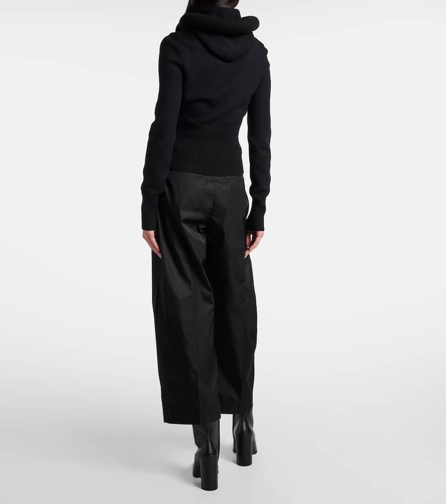 Alaïa Ribbed Sweater With Sculptural Hoodie Clothing In Black