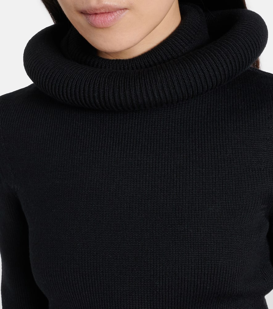 Alaïa Ribbed Sweater With Sculptural Hoodie Clothing In Black