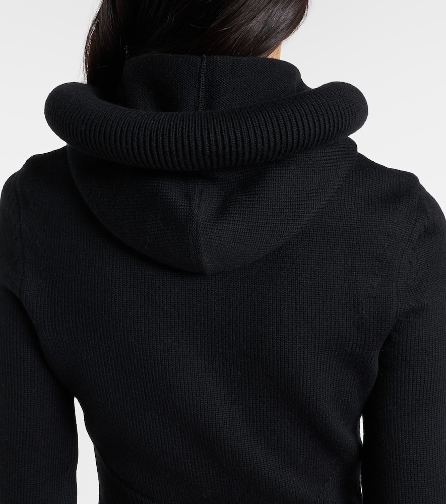 Alaïa Ribbed Sweater With Sculptural Hoodie Clothing In Black