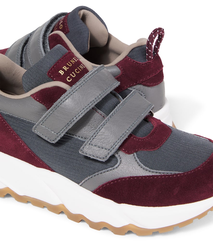 Brunello Cucinelli Suede-trimmed Sneakers In Burgundy