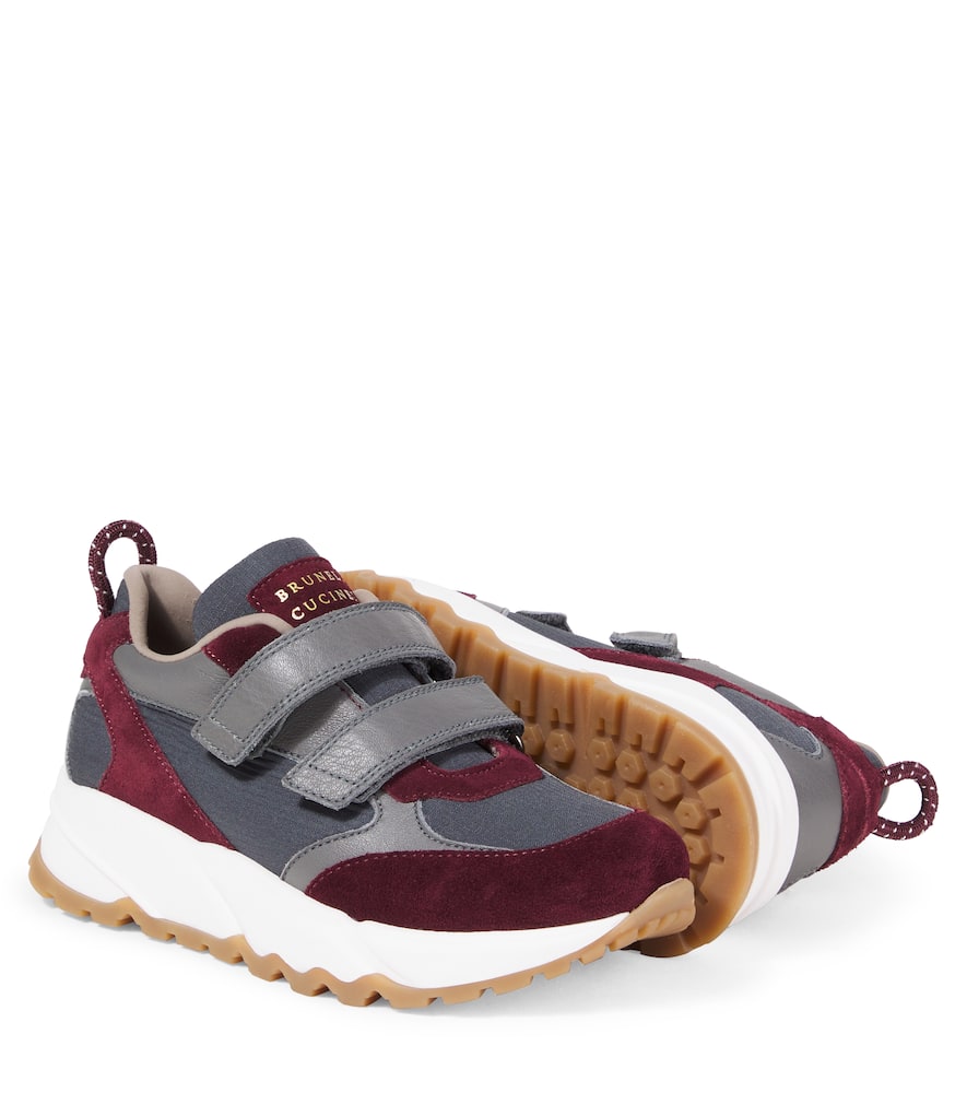 Brunello Cucinelli Suede-trimmed Sneakers In Burgundy