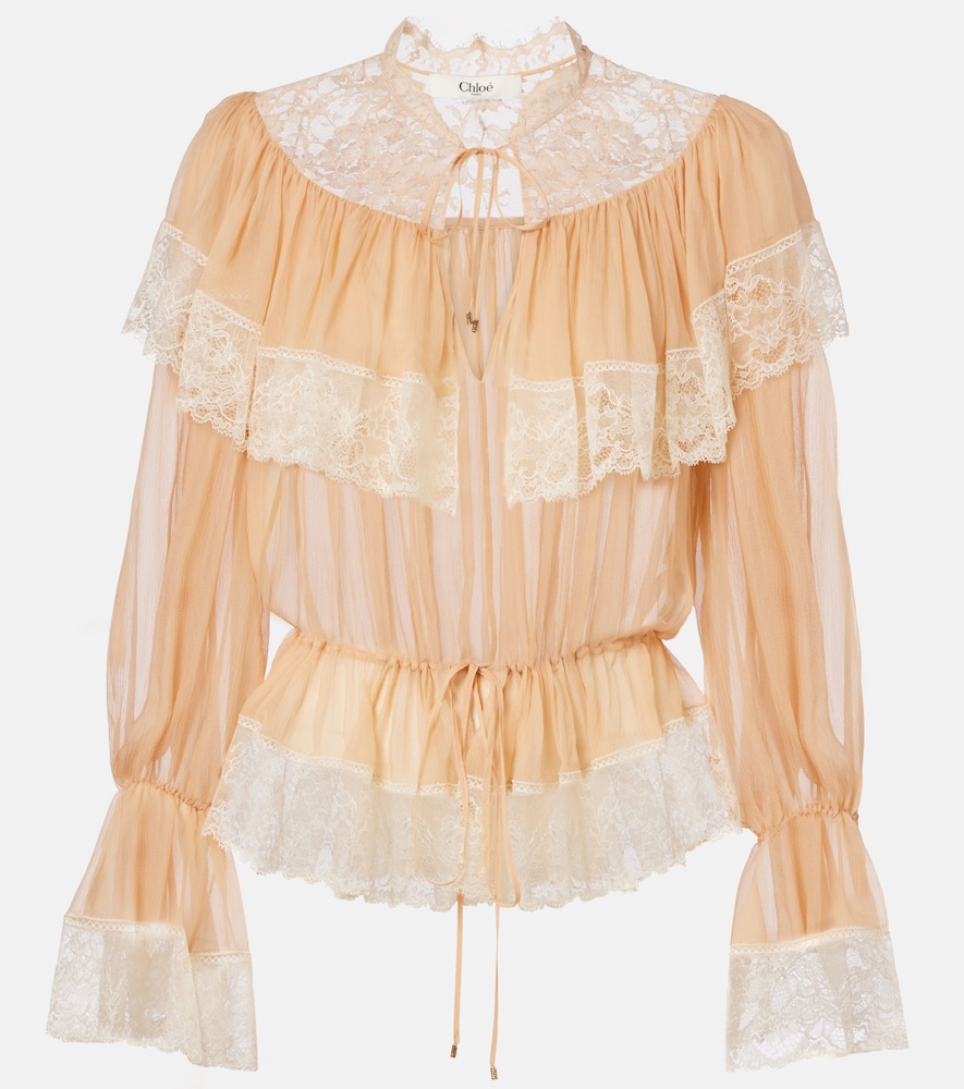 Chloe Chloé Lace-trimmed silk blouse