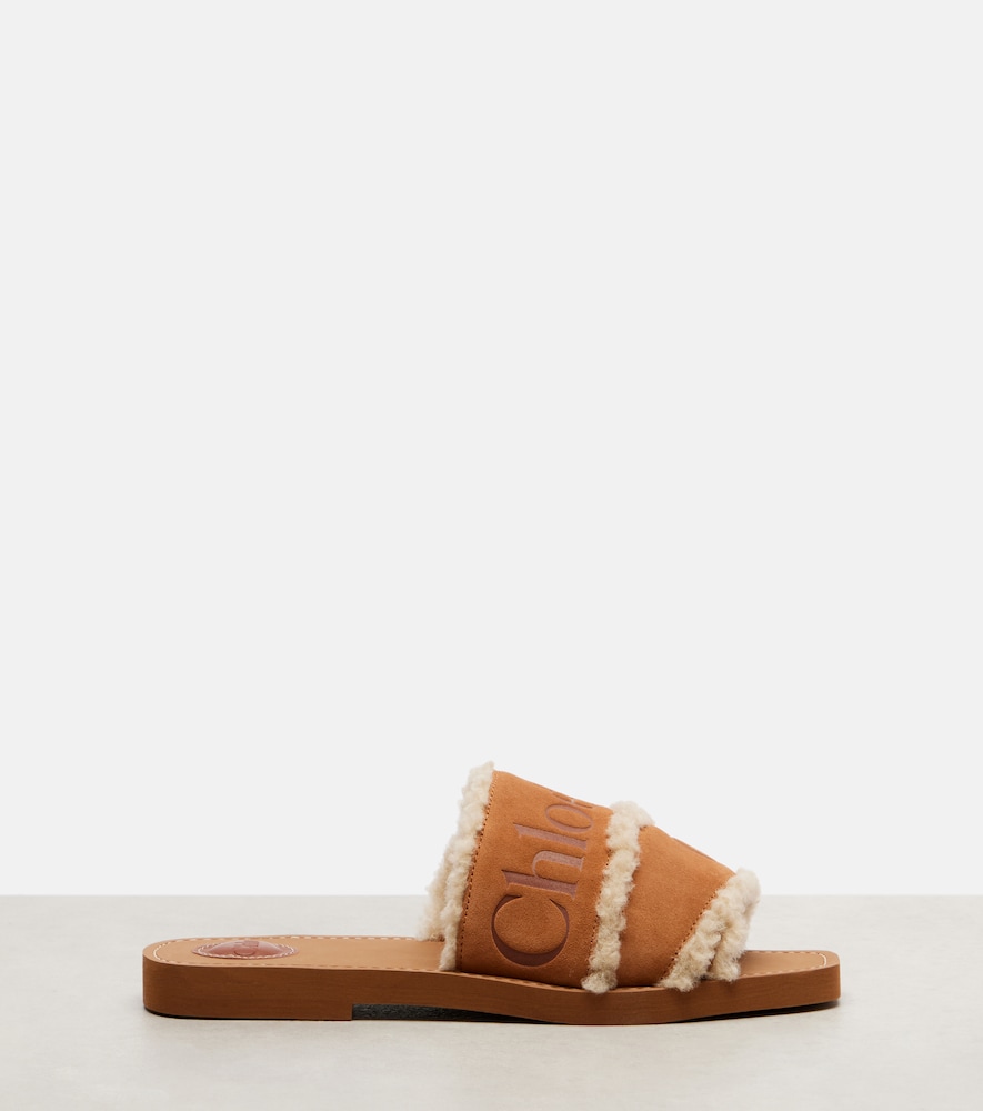  Chloe Chloe Woody Logo Suede Slides 