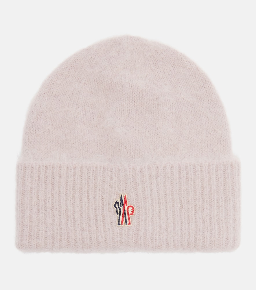 Moncler Logo Alpaca Wool-blend Beanie In Pink