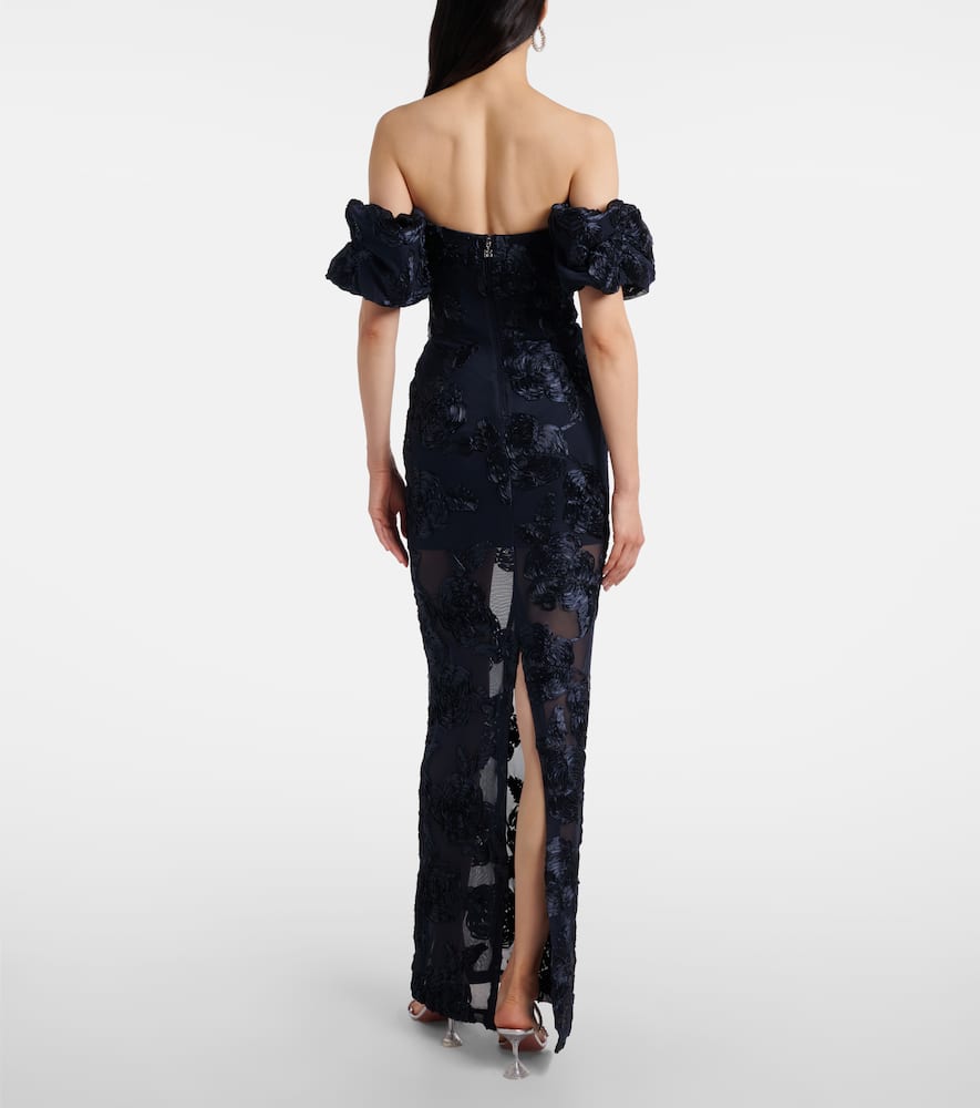 Rotate Birger Christensen Floral-appliqué Mesh Gown In Blue