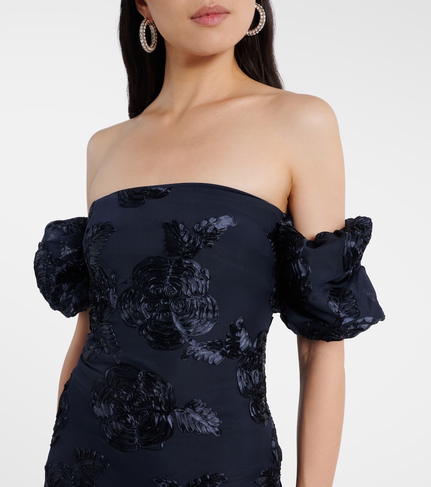 Rotate Birger Christensen Floral-appliqué Mesh Gown In Blue