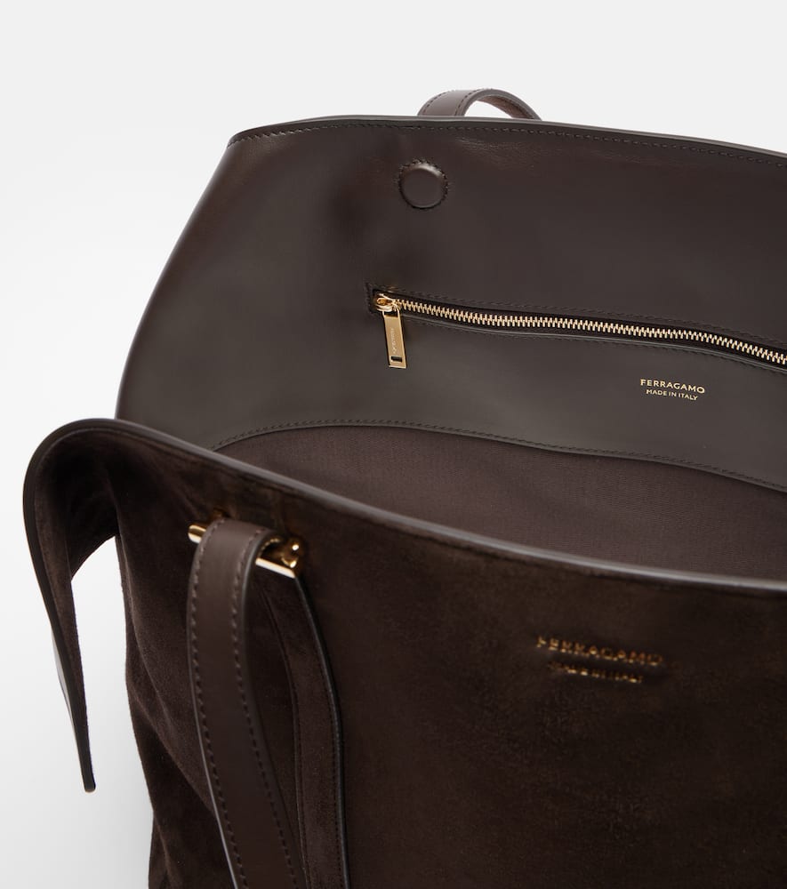 Ferragamo Scarf Large Suede Tote Bag In Brown