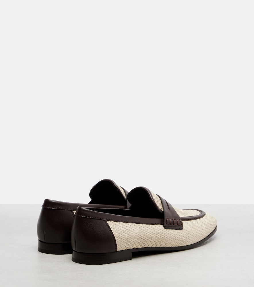Woven Leather-Trimmed Penny Loafers