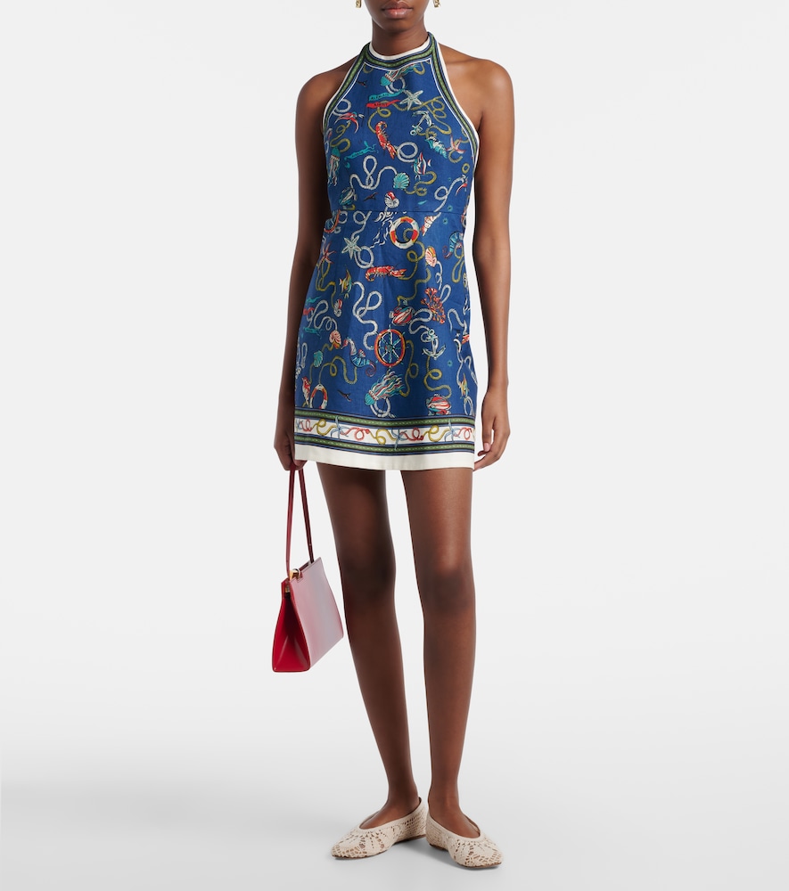 Alémais Cove printed halterneck linen minidress