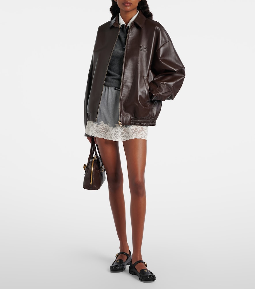  Miu Miu Miu Miu Lace-trimmed Silk Miniskirt 